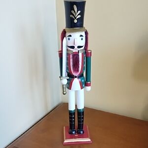 Wood Nutcracker Soldier Sword 20 Inches Tall Painted Red Green Black Gold White